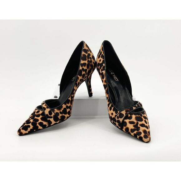Nine West Women's Kimery Pump Sz 7.5M Pointed D'Orsay Heel Leopard Calf Hair NEW - Picture 1 of 7